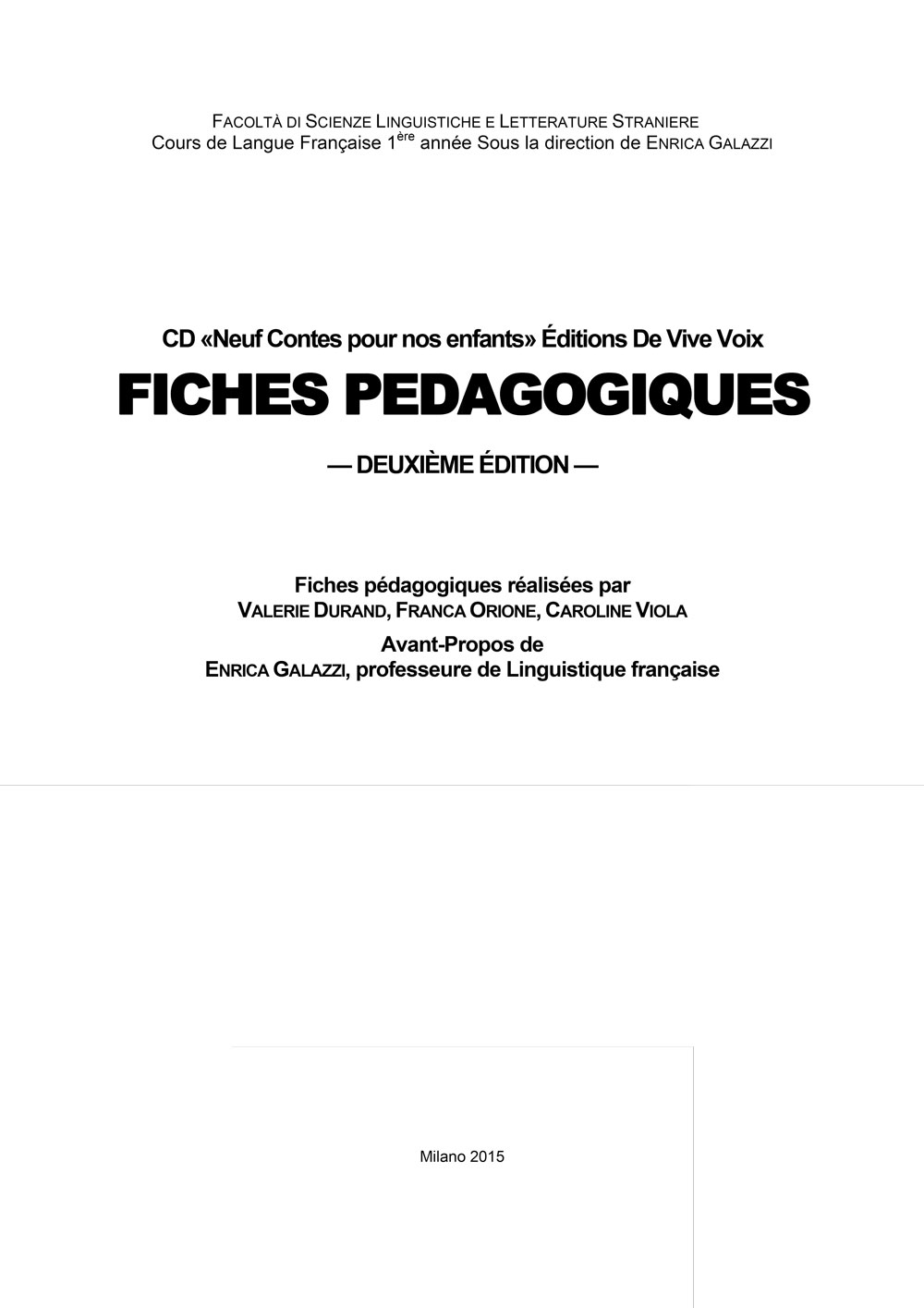 NEUF CONTES POUR NOS ENFANTS. FICHES PEDAGOGIQUES