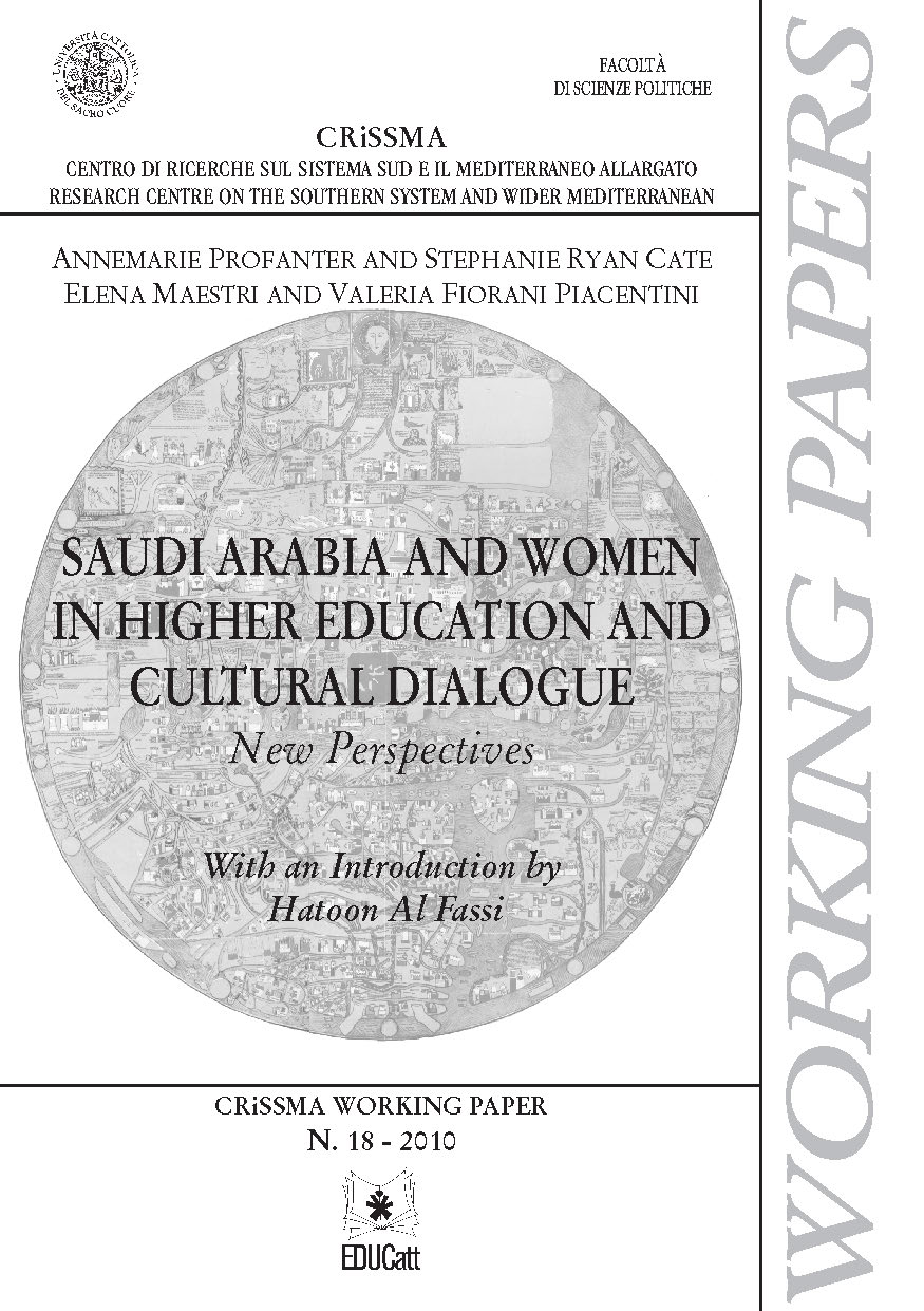 SAUDI ARABIA AND WOMEN IN HIGHER EDUCATION AND CULTURAL DIALOGUE. NEW PERSPECTIVES. CRISSMA N°18