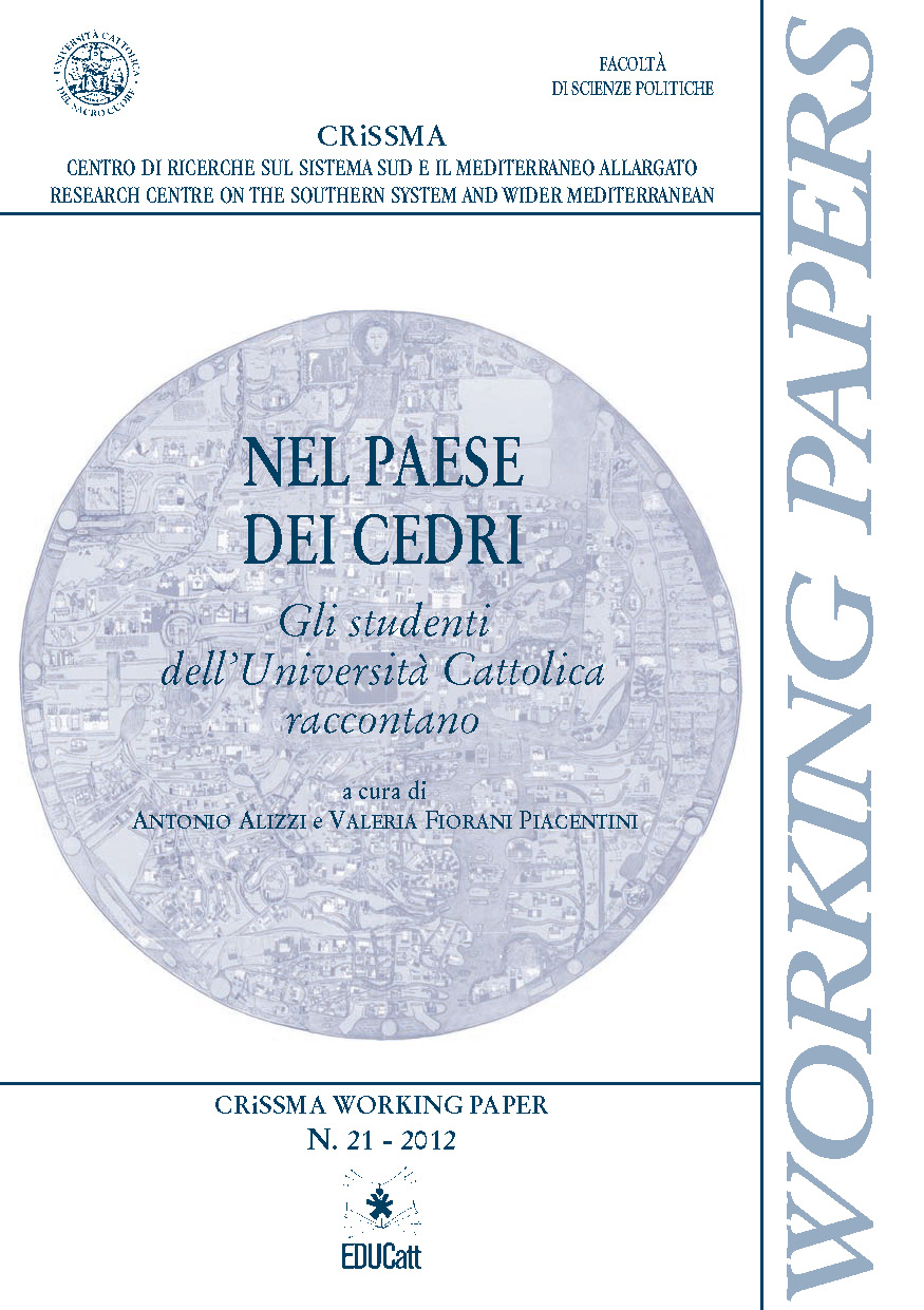 NEL PAESE DEI CEDRI. GLI STUDENTI DELL'UNIVERSITA' RACCONTANO. CRISSMA N° 21 - 2012